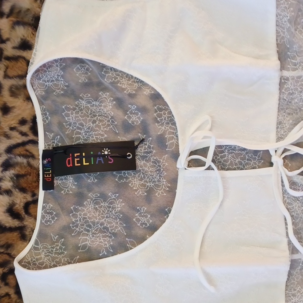 DOLLSKILL DELIA'S XXL WHITE TIE FRONT SHEER SLEEVES SHEER BACK  SOLID SKIRT - Picture 5 of 16